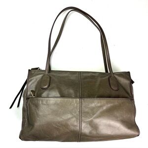 HOBO International Friar Taupe Gray Polished Leather Shoulder Bag
